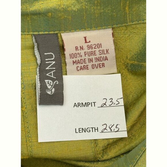 Anu Women Silk Chartreuse Blazer Jacket Large 3/4 Sleeve Luxe Statement Chic - Picture 2 of 8